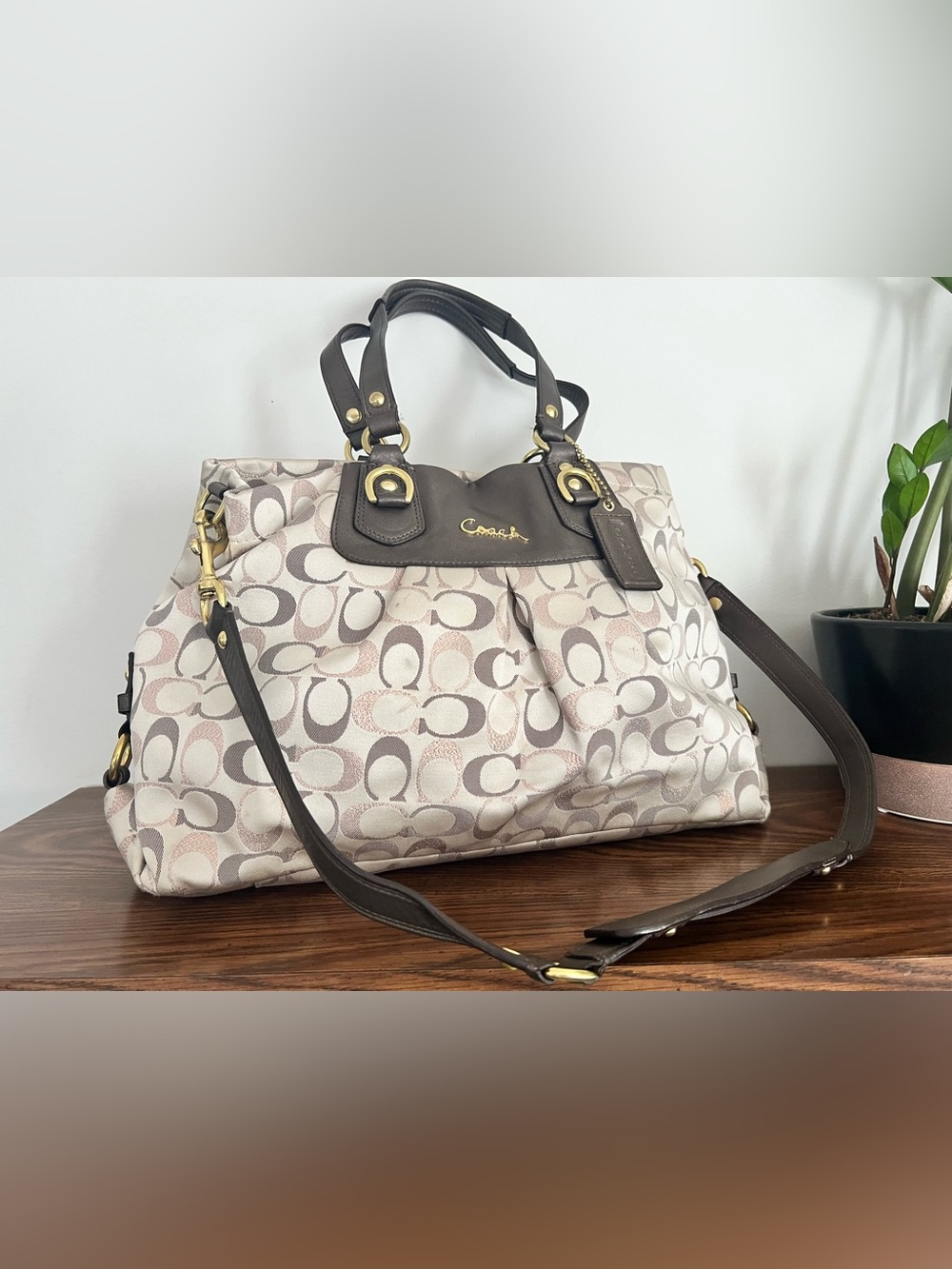 Coach Ashley Signature Canvas Carry all Bag in Cream and Brown